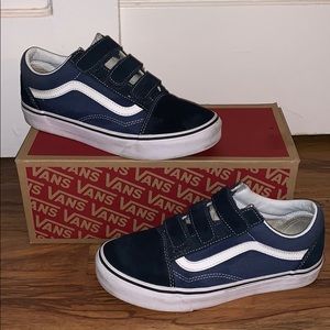 blue and black velcro vans